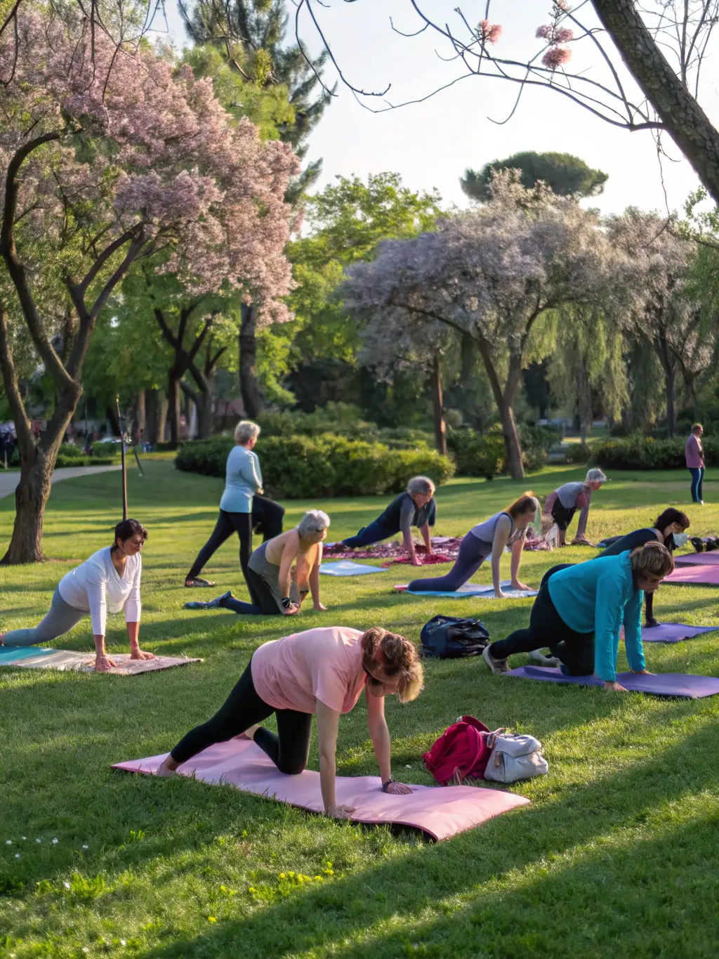 An image of senior citizens enjoying a gentle yoga session, emphasizing the accessibility and health benefits of the program.