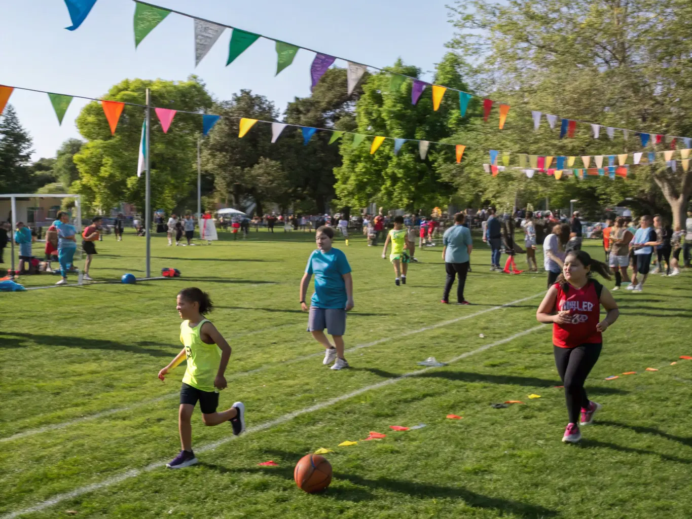 An inclusive image of community members participating in a local sports event, emphasizing inclusivity and community spirit, with a focus on diverse ages and abilities.